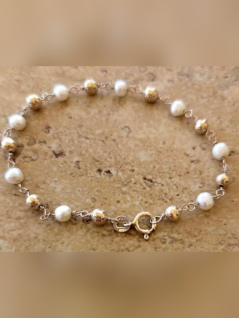 ✨️VTG FAS 925✨️ Gold Vermeil Freshwater Pearl Rosary Chain Necklace Bracelet Set - Picture 4 of 8